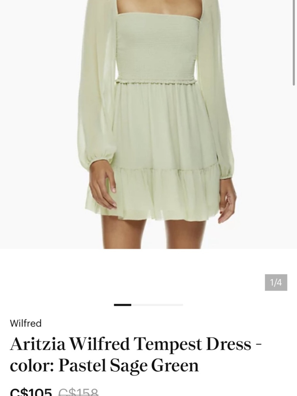 Aritzia tempest Mini Dress Sage Green